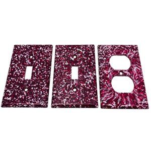 Vintage Marbled Burgundy & White Light Switch & Outlet Covers Set Of 3 Retro